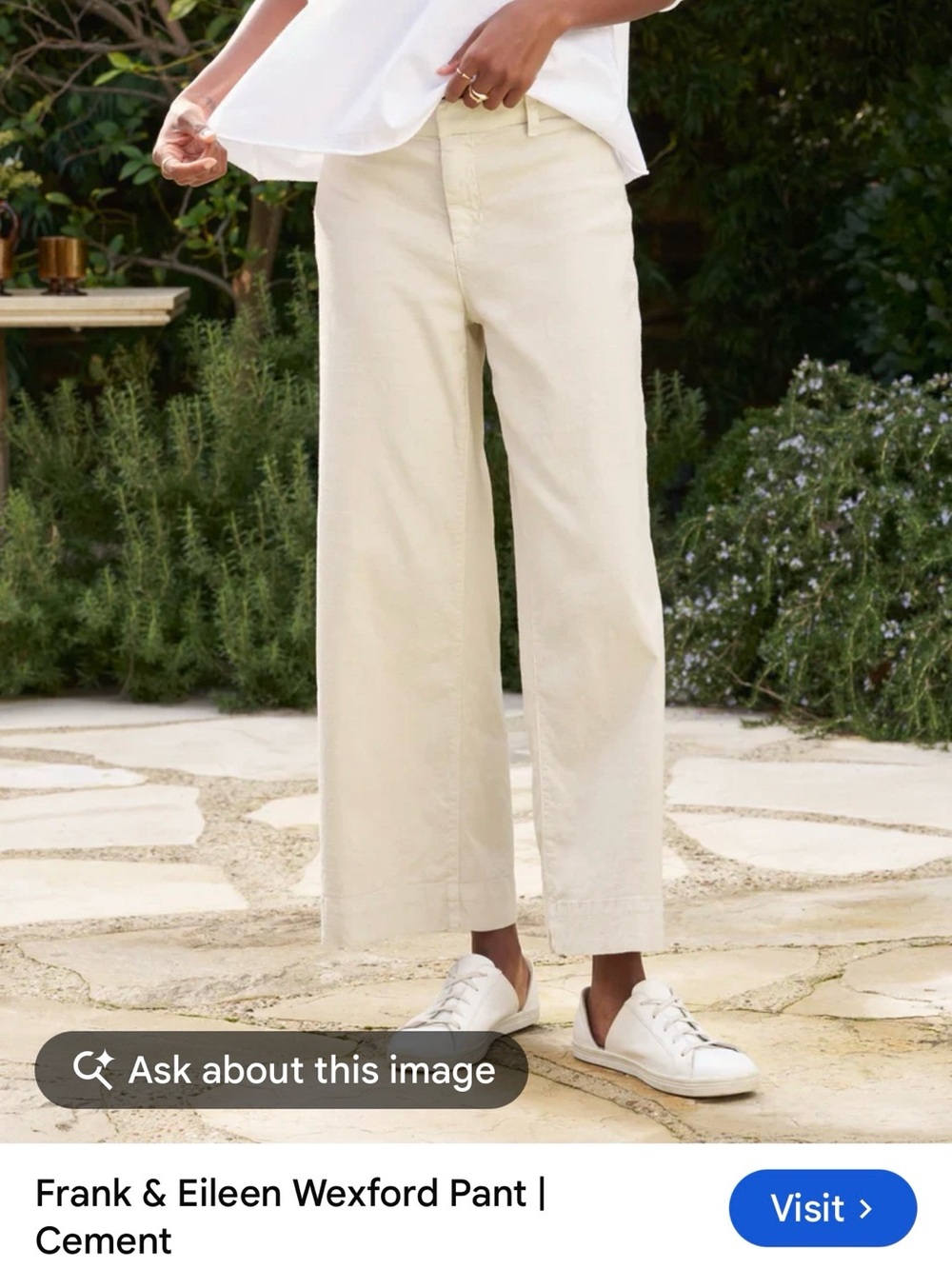 Frank & Eileen Cream Wide-Leg Chinos